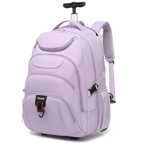 Boavan Rolling Backpack for Women, 17.3 Inch Wheeled Laptop Backpack,Large Travel CarryOn Bag for Teachers College Students, USB Charging Port Waterproof Business for Airplane Overnight Luggage，Purple - color: Purple, size: 17.3 inches