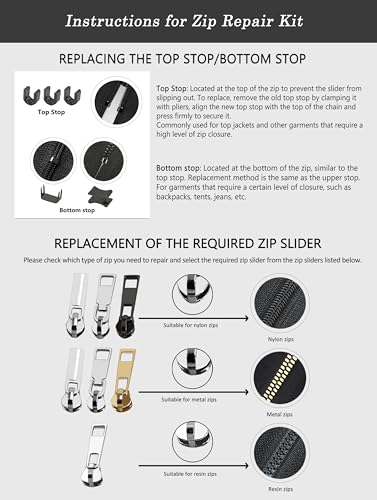 105 Pieces Zipper Repair Kit #3#5#8, Zipper Replacement with Install Plier for Repairing Coats, Jackets, Tents, Backpacks, Sleeping Bag, Luggage
