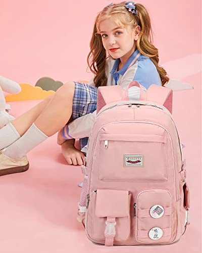 Makukke School Backpacks for Teen Girls - Laptop Backpacks 15.6 Inch College Cute Bookbag Anti Theft Women Casual Daypack,Pink Backpack - color: Pink
