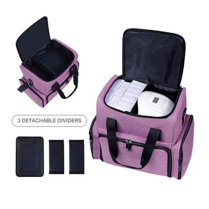 Large Makeup Cosmetic Bag with 3 Removable Case and 2 Removable Dividers Double Layer Travel Storage Organizer, Makeup Brushes Storage Section Purple - color: Purple