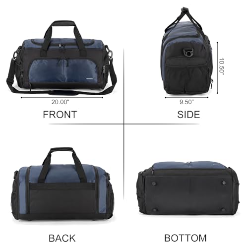 Boarding Blue Gym Bag for Women & Men-20 Inches Lightweight Duffel Bag with Wet Pocket Shoe Compartment Including Water Resistant Pouch (Navy) - color: Navy