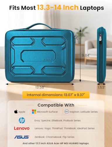 DOMISO Laptop Hard Case 14-14.4 inch Waterproof Shockproof Hard Shell Laptop Sleeve with Handle & Storage Pocket, Compatible with MacBook, HP, Dell, Teal - color: Teal, size: 14 inch