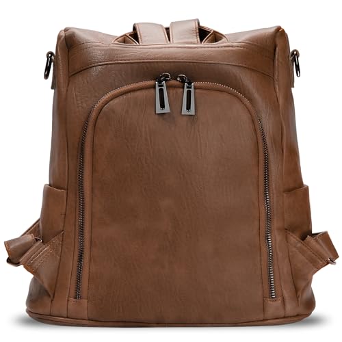 molshine Backpack,Fashion Casual Travel PU Leather Daypack Bag Shoulder Rucksack Handbags for Women HB041 - color: Brown