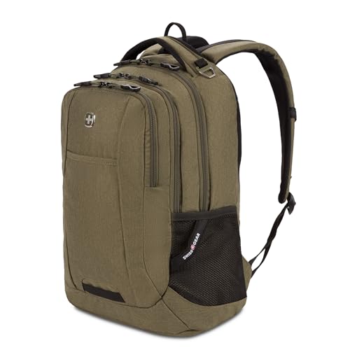 SwissGear 5505 Cecil 16” Laptop Backpack Olive – Daily Laptop Bag with Gear Attachment Options – Multiple Organizer Pockets & Padded Shoulder Straps - color: Olive