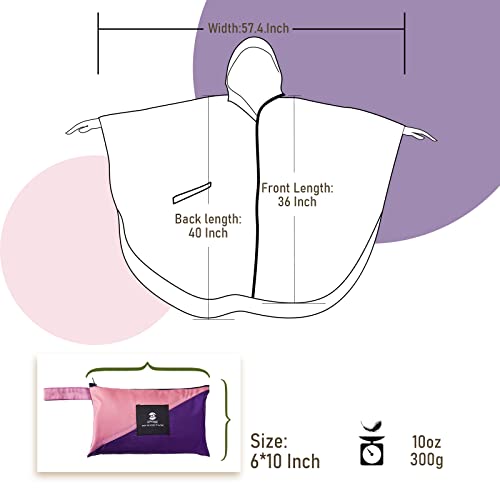 SaphiRose Unisex Rain Poncho Waterproof Raincoat Hooded for Adults Women with Pockets - color: Gradient Pink-purple