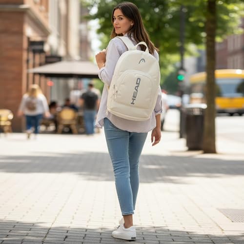 HEAD Gym Tennis Backpack for Women with Shoes Pocket Fits 15.6 inch Laptop - color: Beige With Bottom Pocket