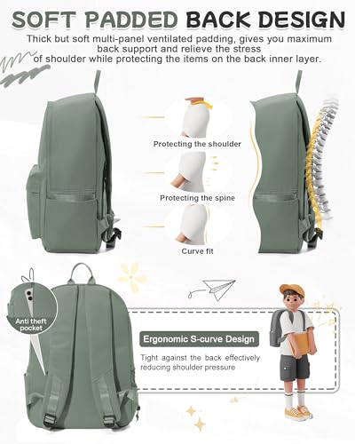 BJLFS Green School Backpack for Teens Middle High School Bags for Girls Large Bookbag Compartment Mochilas para Niñas Adolescentes Back to School Travel Gifts - color: Green