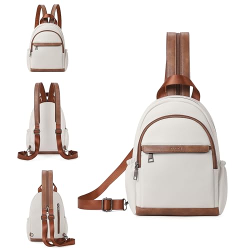 CLUCI Sling Bag for Women Leather Women's Backpack Small Convertible Backpack Purse Crossbody Bag for Travel - color: 0-0 Beige With Brown