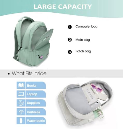 School Backpack for Teen Girls Cute Bookbag for High Middle School College Aesthetic Laptop Back Pack,Green - color: Green