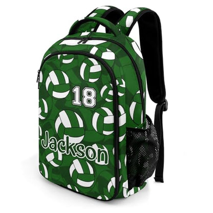 Dark Green Volleyball Pattern Shoulders Backpack Laptop Bag Bookbags Personalized Casual Daypack for Sports Birthday Holiday Party Gift - color: Dark Green Volleyball Pattern