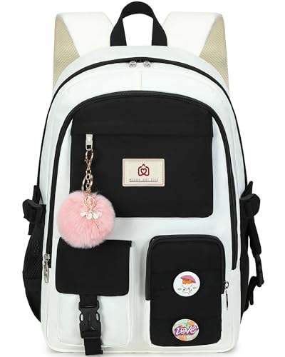 Hidds Laptop Backpacks 15.6 Inch School Bag Elementary Middle High College Backpack Cute Bookbags Anti Theft Travel Back Pack Casual Daypack Kids Book Bag for Teens Girls Women Students-Black Beige - color: Black Beige