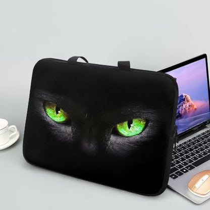 10 Inch Laptop Sleeve, Black Cat Green Eyes Laptop Cover Computer Bag Tablet Carrying Case with Handle, Funny Printed Notebook Case Handbag Briefcase Shoulder Bag for Office/School - color: Black Cat Green Eyes, size: 10 Inch