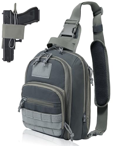DBTAC Tactical Sling Bag | 8L Military Shoulder Chest Pack for Full Size Concealed Carry, Range, Travel, Outdoor Sports | Full Size Concealed Carry - color: Arsenic Gray