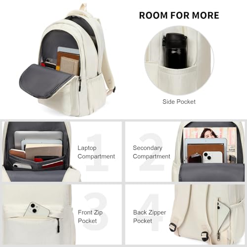 GAEKEAO Everyday Backpack for Women Men, Lightweight Casual Bookbag Travel Backpack for Work College Commute Beige - color: C02 Beige