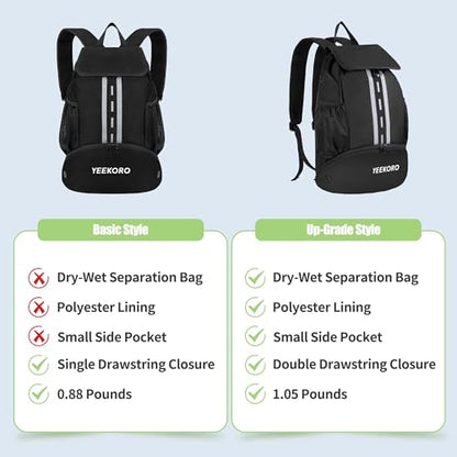 Soccer Backpack Multifunctional Sport Gym Bags with Dry-wet Separate & Shoe Compartment for Basketball Volleyball - color: Basic - deep black