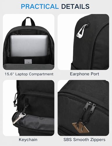 Kasqo School Backpack, Classic Lightweight Water-Resistant 17.8L Bookbag Daypack for Men Women Teens Girls Boys College, Travel, Work, Black - color: Black