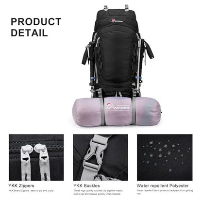 MOUNTAINTOP 80L Internal Frame Backpack for Man & Women Backpacking Hiking Backpack with Rain Cover - color: Black-80l