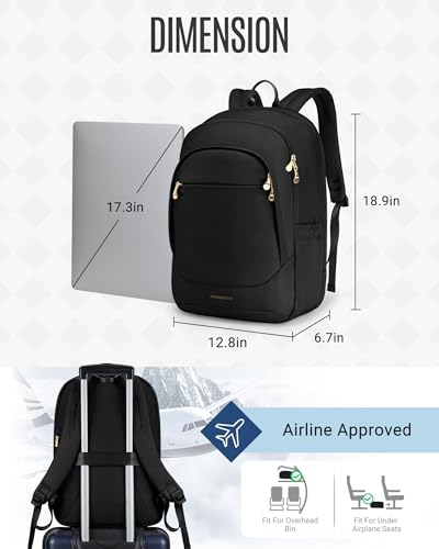 LIGHT FLIGHT Travel Laptop Backpack for 17.3" laptop, Anti Theft Backpack with USB Charging Hole, Water Resistant College Bookbag, Large Capacity Computer Backpacks for Work, Black | Carry On Backpack, USB Charging Hole, Water Resistant, Large Capacity -