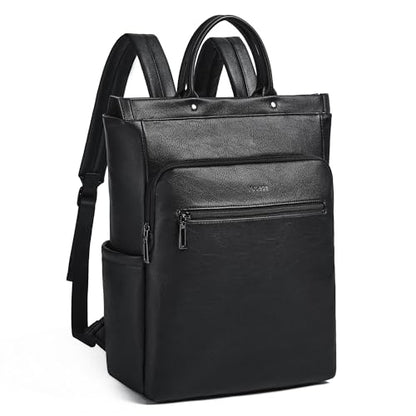 Leather Laptop Backpack for Women, Travel Backpack Purse Fits 15.6 Inch Laptop, Casual Daypack with Laptop Compartment for Men Teachers College Work Business Nurse Weekender, Black - color: 2-1 Black