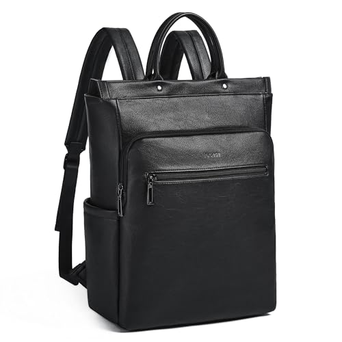 Leather Laptop Backpack for Women, Travel Backpack Purse Fits 15.6 Inch Laptop, Casual Daypack with Laptop Compartment for Men Teachers College Work Business Nurse Weekender, Black - color: 2-1 Black