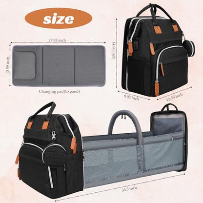Diaper Bag Backpack for New Parents, Large Capacity Baby Travel Bag with Bottle Holders, Multiple Compartments (Black) - color: Black