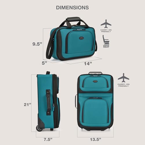U.S. Traveler Rio Lightweight Softside Rolling Carry-on Suitcase, 2-Wheel Set, Teal - color: Teal, size: 21"/14"