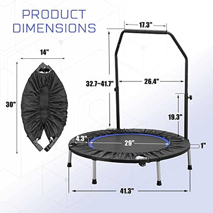 ZENOVA 40" Mini Trampoline Rebounder Trampoline for Adults Indoor Outdoor Fitness Trampoline Foldable with Adjustable Handle Bar 330 Weight Capacity