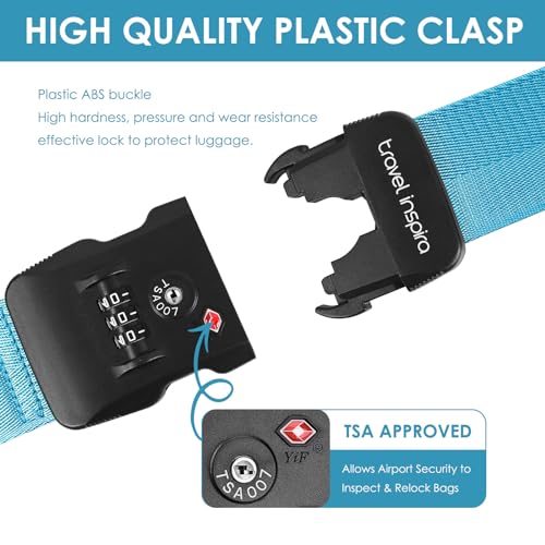 Travel Inspira Luggage Straps for Suitcases with TSA Lock, Protect Your Luggage Anti-Burst, High Visibility Color, Easy to Identify Luggage Adjustable Heavy Duty Belt for 20-28 Inch Suitcases - color: Blue