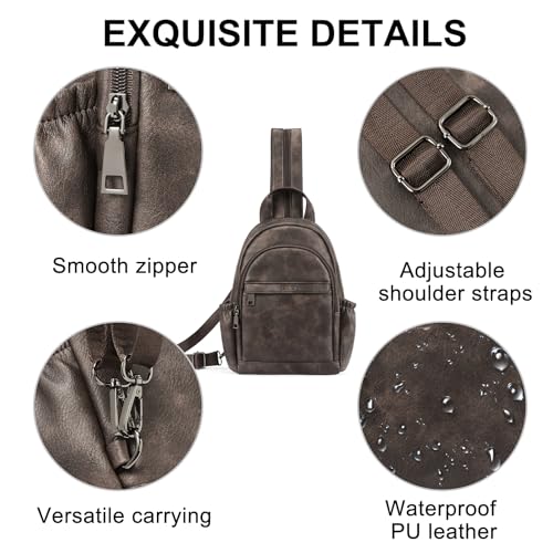 CLUCI Sling Bag for Women Leather Women's Backpack Small Convertible Backpack Purse Crossbody Bag for Travel - color: 0-6 Coffee