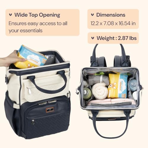 BabbleRoo Leather Diaper Bag Backpack, Multifunction Large Bags with Changing Pad & Stroller Straps Pacifier Case, Unisex Stylish Travel Back Pack Nappy for Moms Dads (Blueberry Cream) - color: Vegan Leather, Blueberry Cream