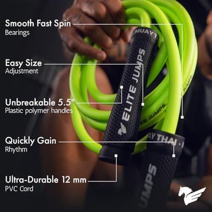 Muay Thai 3.0 Weighted Jump Rope for Men & Women - Professionally Designed for High-Intensity Training | Muay Thai, MMA & Fitness Jump Rope - Full Body Workout Weighted Rope - color: Neon 1.5lb