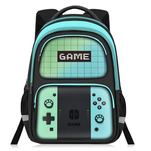 Kids Backpack For Boys，Gamer Boys Backpack For Children Teens Elementary Middle School, 17″ Students Bookbag - color: Backpack-sw-green & Blue