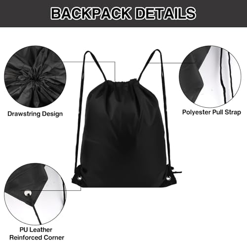 COIDEA Drawstring Backpack 20Pcs Drawstring Bags, Draw String Back Bag Drawstring Bags Bulk for Sports, Gym, Travel, Swimming, Beach (Black) - color: Black