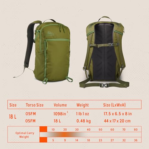 Kelty Asher Backpack, Daypack to Multi-Day Backpacking Capacity, Hiking, Lightweight Travel Pack, Internal Frame (18L Moss) - color: Winter Moss/Dill, size: 18L