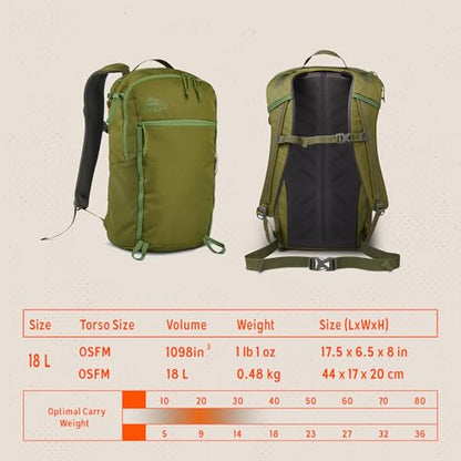 Kelty Asher Backpack, Daypack to Multi-Day Backpacking Capacity, Hiking, Lightweight Travel Pack, Internal Frame (18L Moss) - color: Winter Moss/Dill, size: 18L