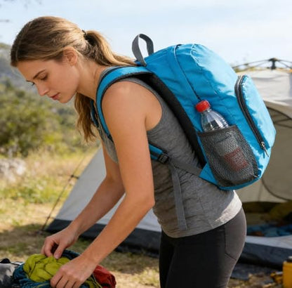 1 Pack Foldable Lightweight Blue Backpack, Unisex Water Resistant Daypack, Durable Large Capacity Rucksack for Hiking Camping Travel Outdoor Use - color: Blue