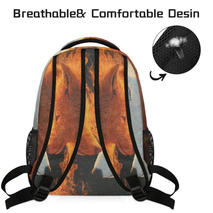 Wolf Kids Backpack for Girl Boy Waterproof Kids Back Pack | Animal Fire School Bookbag fit Women Men Lightweight Rucksack Casual Daypack Carry On Bag for Work Hiking Camping Gym Travel - color: Animal Fire Art Wolf