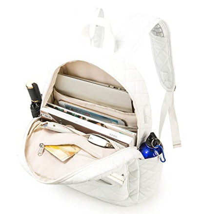 Kinmac Laptop Backpack with Massage Cushion Straps and USB Charging Port for Laptop Up to 15.6 Inch Men Women Travel Outdoor Backpack (White) - color: White Embroider