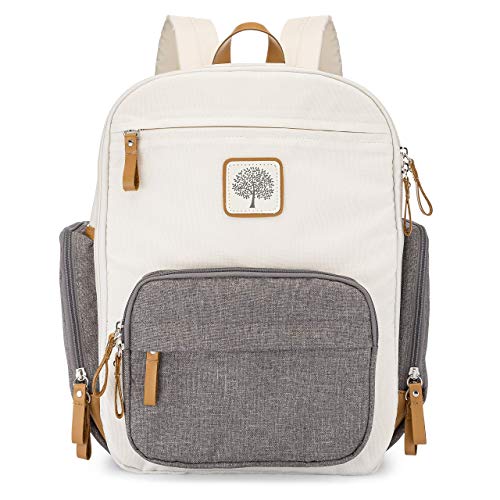 Parker Baby Diaper Backpack - Full Zip Diaper Bag with Insulated Pockets - Cream - color: Cream