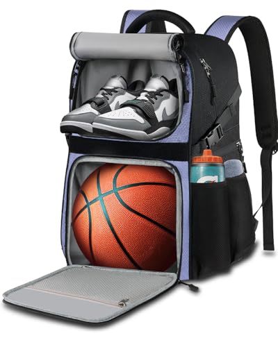 LOINTET Basketball Bag Backpack with Ball Holder Shoes Compartment, Large Basketball Accessories Sports Bag - color: Light Purple