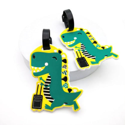 Cute Cartoon Dinosaur Silicone Luggage Tag Fun Triceratops Travel Bag Tag Personalized Labels for Cruise Airport (T-Rex) - style: T-Rex