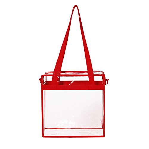 BAGAIL Clear Bags 12x6x12 Stadium Approved Clear Tote Bag with Zipper Closure Crossbody Shoulder Bag with Adjustable Strap - color: Red