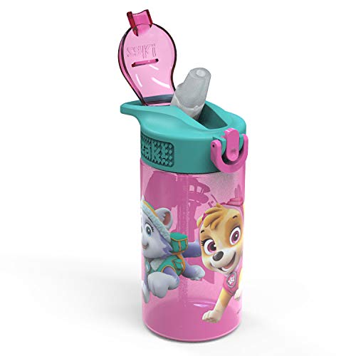 Zak Designs Kids Durable Plastic Spout Cover and Built-in Carrying Loop, Leak-Proof Water Design for Travel, (16oz, 2pc Set), Paw Patrol Skye Bottle 2pk - color: Paw Patrol Skye 2pk