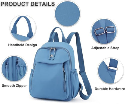 Pealwel Mini Nylon Women Backpacks,Small Ladies backpacks Lightweight Shoulder Satchel Bag Tote Handbag Casual Travel Daypack (Blue(A)) - color: Blue(a)