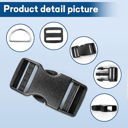 8 pack 5/8" Quick Side Release Buckles, Tri-Glide Slide Clip 16 PCS, 8 Metal D-Ring, Dual Adjustable No Sewing Clips, Plastic Buckles Replacement for Nylon Webbing Straps Backpack Belt Dog Collars - color: 5/8" 8 Pcs Buckle Set