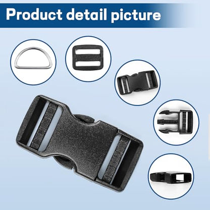 8 pack 5/8" Quick Side Release Buckles, Tri-Glide Slide Clip 16 PCS, 8 Metal D-Ring, Dual Adjustable No Sewing Clips, Plastic Buckles Replacement for Nylon Webbing Straps Backpack Belt Dog Collars - color: 5/8" 8 Pcs Buckle Set