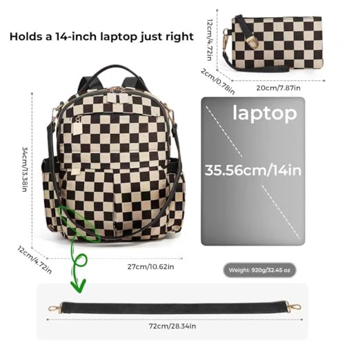 Checkered Backpack Purse Women Plaid Vegan Leather Fashion Travel Bag Large Designer Shoulder Handbag Commuter Brown (Plaid Black) - color: Plaid Black