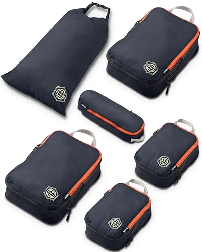 Compression Packing Cubes for Travel, 6-Piece Lightweight Packing Cubes Set for Carry-On Luggage & Backpacks – TRIPPED Travel Gear (Grey and Orange) - color: Volcano (Grey and Orange) Carry On Set, size: 6 Piece