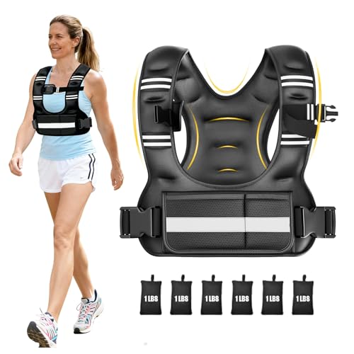Adjustable Weighted Vest for Women, 6-12lb U-Shaped Weight Vest with 6 Iron Sand Bags & Adjustable Buckle Straps, Rucking Vest with Plus Pockets for Running, Walking and Strength Training - color: Black