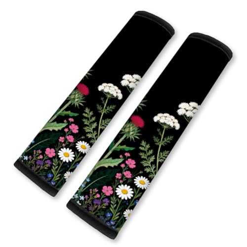 2Pcs Wildflowers Soft Auto Seat Belt Cover Pads, Flower Plant Car Seatbelt Shoulder Cushion for Comfortable Driving, Compatible with All Cars' Seatbelt and Backpack Straps 11x2.4inch - color: Wildflowers